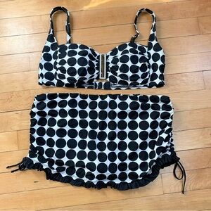 La Blanca Black White Polka Dot Two Piece Swimsuit Bikini Skirt 12